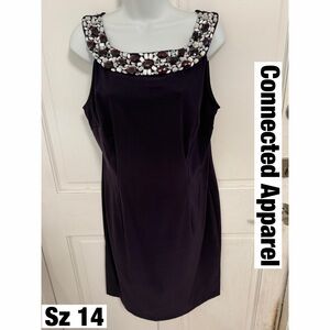 connected apparel sleeveless midi dress with faceted rhinestone neckline
